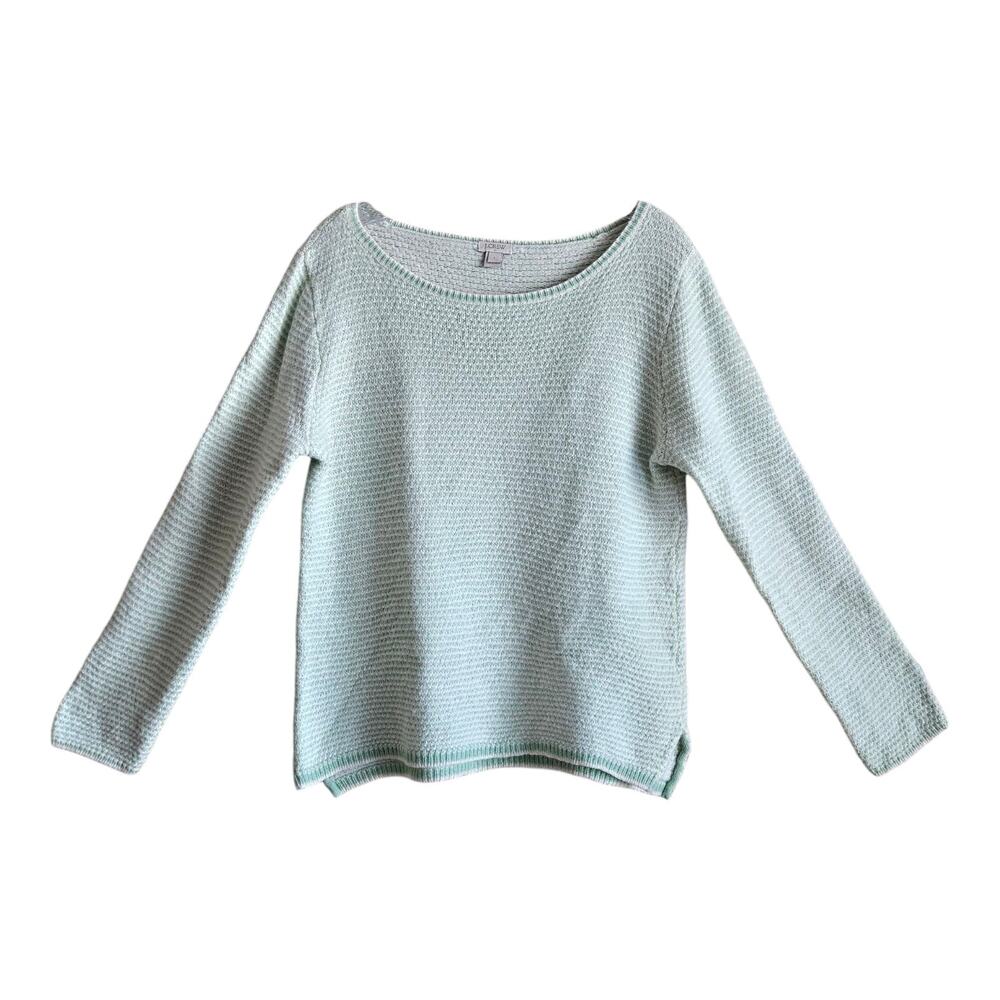 J. CREW Women L Sweater Preppy Pastel Green Striped Soft Merino Wool Viscose 40"